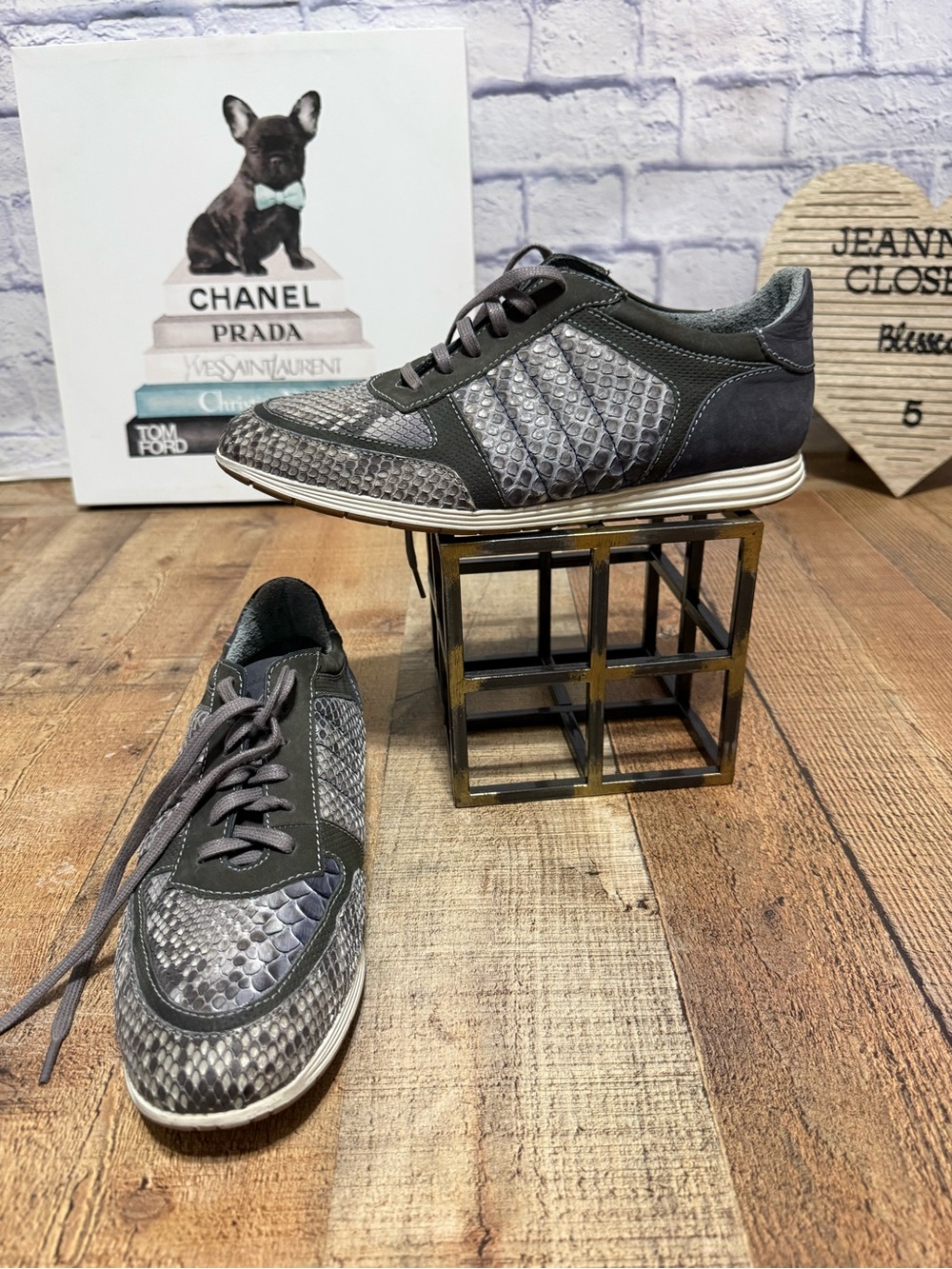 Franco cuadra gray python leather sneakers size 27 1/2 US men’s 8.5 women’s 10